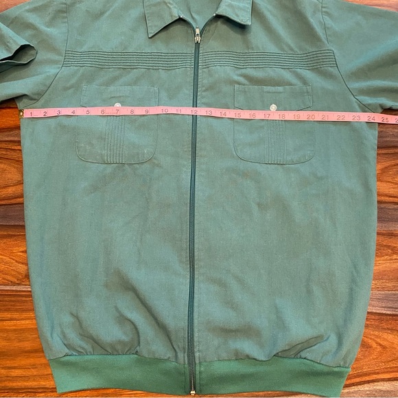 VINTAGE 80S JOHN BLAIR SHIRT JACKET ZIPUP ROCKABILLY Large Tall Green Waist Band - Picture 3 of 8